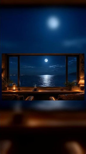 Full Moon Over the Sea 🌊 Cozy Night Jazz Cafe #Shorts