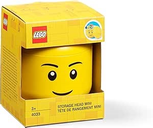 Room Copenhagen, Lego Storage Heads Stackable Storage Container - Buildable Organizational Bins for Kid’s Toys and Accessories - 4.02 x 4.02 x 4.53in - Mini, Boy, Holds 100 Bricks