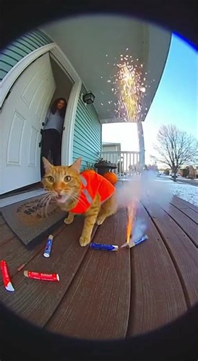 Cat Sets Off Fireworks On Porch!