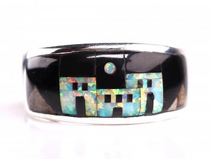 Southwestern Geometric Adobe Gemstone Unisex Inlay Ring - Sterling Silver Black Onyx & Fire Opal Jewelry - Unique Artisan Gift For - Etsy