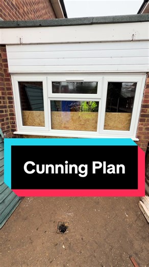 We had a cunning plan because the windows turned up earlier than expected. A simple bracket supported the centre of the window The window is already screwed into the wall and the header above. The brickie can now install the wall with the window in place. #garageconversion #window #wall #probate #flip