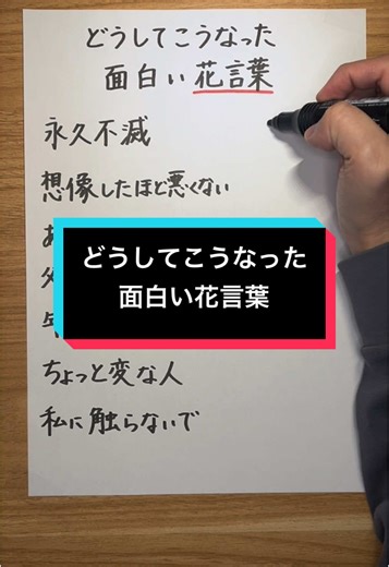 【どうしてこうなった】 面白い花言葉 【生涯学習ガイドラインとは？】 日本語、漢字、脳トレをテーマに掲げ、日本語の美しさを通し楽しく脳を活性化することを目的に動画制作を行なっています。 自分自身、常に勉強し続け豊かな未来を切り開くため、日々学んでいます。 社会人からシニアまで多くの年代の学び直しを支援していきます📖 ストーリーでは、「見るだけで日本語力を上げる知識」を毎日投稿します！ フォローよろしくお願いします(*^^*) ※ハイライトにもまとめてます。 #日本語 #漢字 #語彙力 #社会人 #japanese #kanji #learnjapanese