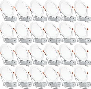 24 Pack 6 Inch Ultra-Thin LED Recessed Ceiling Light with Junction Box, 6000K Can Lights, 12W 110W Eqv, recessed Lighting 6 inch led Lights, 1050LM High Brightness LED Lights (6 Inch-24Pack)