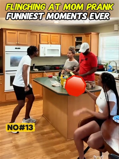 flinching at mom pranks | flinch mom reacts funniest moments 😂 #momprank #fyp #funnyfamily #prankvideo #creatorsearchinsights