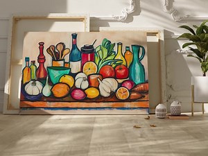 Colorful Kitchen Still Life | Modern Fruit and Vegetable Wall Art - Etsy