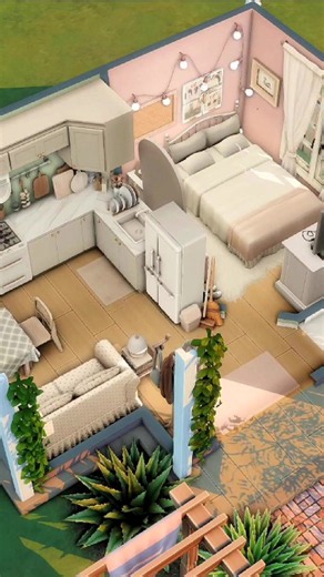 Let's Decorate The Little Pink Cottage 🎀 #sims4 Pink walls, a little garden and just enough space for a Sim who doesn't need much to be happy. This cottage has a tiny kitchen, a snug living area, a bedroom and a bathroom, all tucked into one little house. I can totally picture someone living here, growing a few plants, making breakfast in that tiny kitchen and spending the afternoon in the garden. It's such a simple little build, but that's exactly what makes it cute! 🌷 Download available on m
