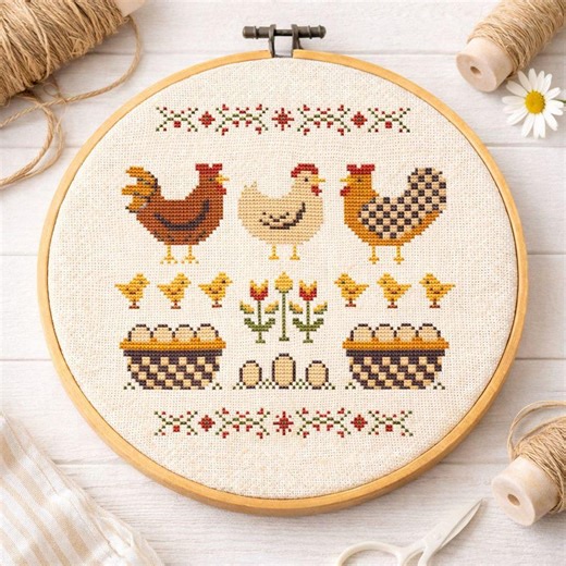 Modern Farmhouse Hen Sampler Cross Stitch Pattern, Chicken Embroidery PDF, Farm Kitchen Wall Decor - Etsy