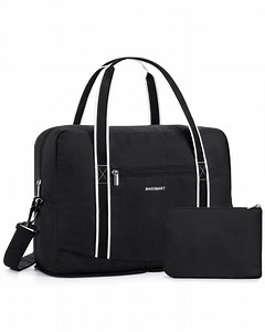 BAGSMART Expandable Travel Duffel Bag for Airline 18x14x8, Foldable Weekend Overnight Bag Tote Carry on Luggage, Unisex, Black
