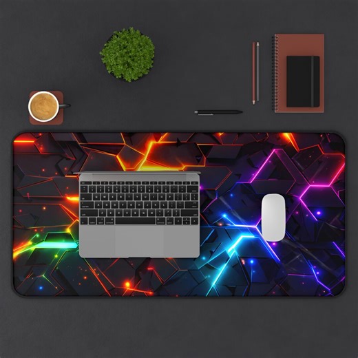 Neon Geometric Crack Desk Mat, RGB Abstract Gaming Mousepad, Cyberpunk Style Extended Mouse Pad - Etsy