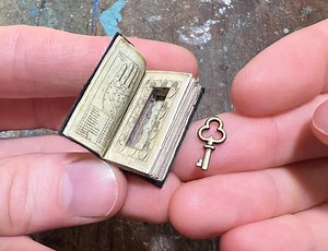 Miniature Antique Open Book With Secret Compartment & Skeleton Key - 1-inch Scale Dollhouse Accessory - Etsy