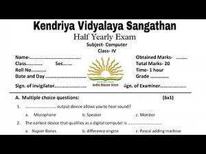 KVS Class 4 Computer Half Yearly Exam Sample Question Paper / For kendriya vidyalaya students