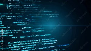 Dynamic Blue Code Scroll Animation on Computer Screen