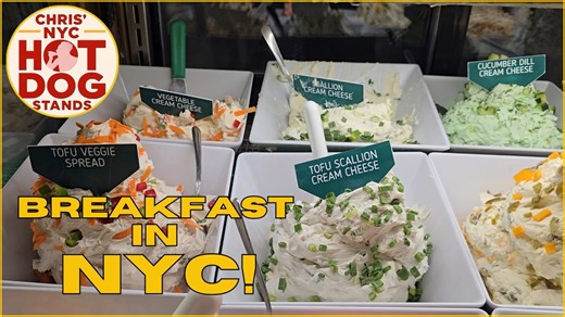 Classic NYC breakfast bagel pub and famous hot dog stands