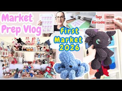 Market prep for first crochet market of 2026 | Small Business Vlog | Mock Set Up | Barcodes, tags...