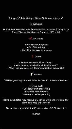 Infosys SE Role Hiring 2026 – OL Update (18 June)