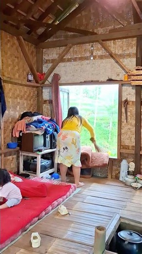 Simple Village Life: Tidying up our Bamboo Home 🌿 #Shorts