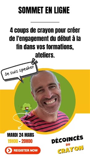 Tu veux plus d’attention dans tes formations ? Plus d’implication ? Moins de passivité ? 👉 La réponse n’est pas toujours dans un nouvel outil. 👉 Elle est souvent dans la manière de rendre visibles les moments clés. 📅 Mardi 24 mars | 19h00 – 20h00, au Sommet des Décoincés du Crayon, Gwenaël Masson te montre comment : utiliser la pensée visuelle au bon moment créer des affiches simples, réutilisables soutenir l’engagement avant, pendant et après la formation 🎯 Un atelier idéal pour managers, f