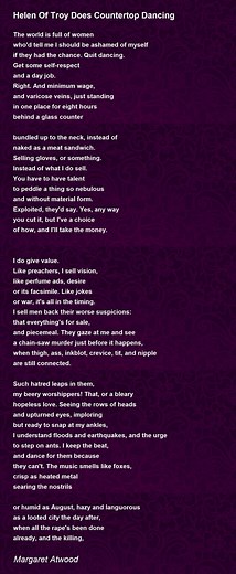 Helen Of Troy Does Countertop Dancing - Helen Of Troy Does Countertop Dancing Poem by Margaret Atwood