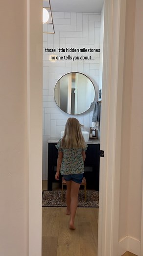 3.4K views · 44 reactions | It’s so true—those little hidden milestones no one tells you about! The step stool is one for sure, but another one that made me sad was switching from the baby hangers to the regular size ones…like what?!? 凉❤️ time is a thief y’all. ⏰ What is something that made you realize your baby is growing up!? #amilesdesign #theidahofarmhouse #halfbath #powderroom #growingup #milestones #mybaby | A.milesdesign | Facebook