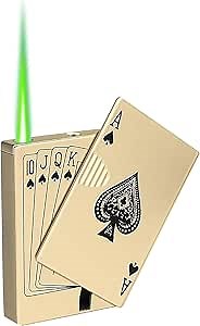 Jet Torch Lighter, Ace Card Green Flame Lighter, Metal Poker Design Windproof Refillable Butane Cool Lighter, Outdoor, Indoor, Camping, BBQ, Candle, Birthday, Gift for Men/Women (Without Gas)