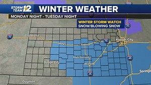 Weather Alert: Winter Storm Tuesday Snow amounts forecast in this video. After looking at morning data, confidence continues to increase in timing, precipitation type and even amounts expected across Kansas on Tuesday. Upgrading potential impact- from "moderate" to "high" for Kansas. Reasoning: Long duration weather event with high snow-to-liquid ratios (20:1) will produce moderate to heavy snow. Gusts 25-35 mph will produce blowing/drifting snow that will likely make travel difficult, at times 