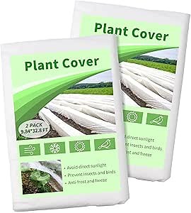 2 Pack Plant Covers Freeze Protection Floating Row Cover 9.84X32.8 FT 1.0 oz/yd² Non-Woven Frost Blankets for Outdoor Plants
