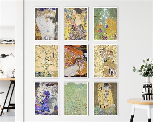 Affiches Gustav Klimt imprimées, lot de 9, femmes et fleurs art nouveau, déco murale salon, papier 300 g - Etsy France