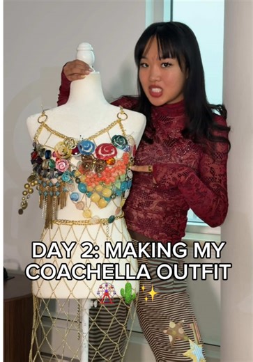 Day 2 of making a jewelry dress to wear to Coachella except this time things don’t go as planned :/ #coachellaoutfit #coachella #coachella2026 #diyfashion #kalitaku