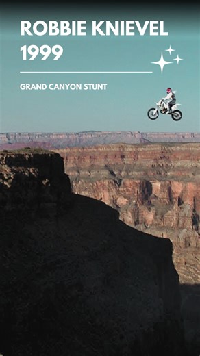 Grit & Dust on Instagram: "In May 1999, daredevil legend Robbie Knievel took on one of the boldest motorcycle jumps ever attempted - launching across a 228-foot (69 m) gap on the Hualapai Reservation beside the Grand Canyon. Carrying the weight of his father Evel Knievel’s legacy and a dream decades in the making, Robbie soared cleanly over the canyon edge in front of a worldwide audience. But the landing came in brutally fast and rough, sending him off the ramp and into hay bales where he tumbl