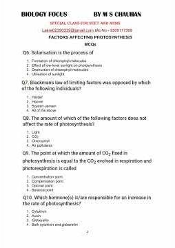 Part-II photosynthesis in higher plants solved mcqs; photorespiration c2 cycle; biosynthetic phase;