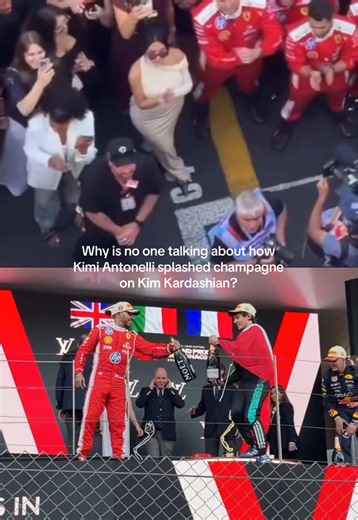 this wavy stream of champagne right on Kim #formula1 #kimiantonelli #lewishamilton #kimkardashian