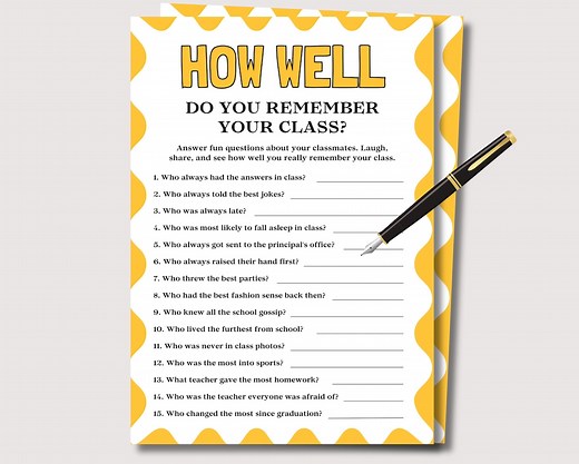 How Well Do You Remember Your Class, Fun Printable Class Reunion Game, High School Reunion Game, Class Reunion Activity Ice Breaker Game - Etsy