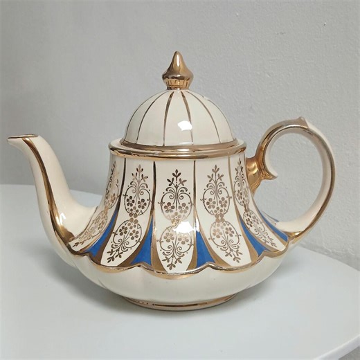 Sadler Carousel Blue Gold and Cream Vintage English Ornate Teapot - Etsy