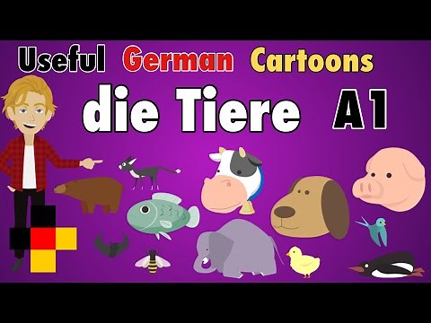 Learn Useful German: die Tiere - the animals / 25 animals in German for Beginners / Videos A1 - A2