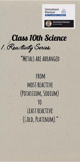 “Reactivity Series & Metal Extraction in 30 Sec | Class 10 Science”| Ummehani Maniyar