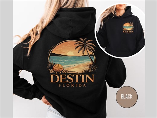 Destin Florida Beach Sunset Hoodie | Front and Back Palm Tree Ocean Graphic Hoodie - Etsy