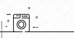 Single line drawing, solid line technique. One line drawing animation of laundry, washing machine and cleaning. Home appliances logo animated. Video 4K Stock Video