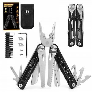 Multitool with Pocket Knife, 28-in-1 Stainless Steel Needle Nose Pliers with Screwdrivers, Self-locking Multi tool EDC Gear with Sheath, Ideal for Survival, Outdoor, Camping