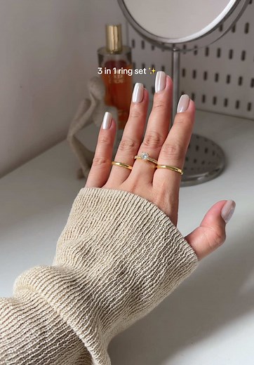 Mix, match, and stack! 💫 #ring #nontarnishring #3in1ringset #ringset #ringstack #asterismring #asterismringset #adjustablerings