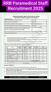 RRB Paramedical Staff Recruitment 2025 #railway | Government Jobs