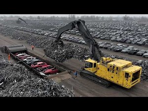 Giant Scrap Machines Crush Cars Like Paper. Heavy Machinery & Industrial Recycling Technology