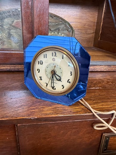 Vintage Telechron “mirolarm” Blue Mirror Glass Clock | Art Deco Electric Desk Clock | Runs Quiet – Alarm Inoperative - Etsy