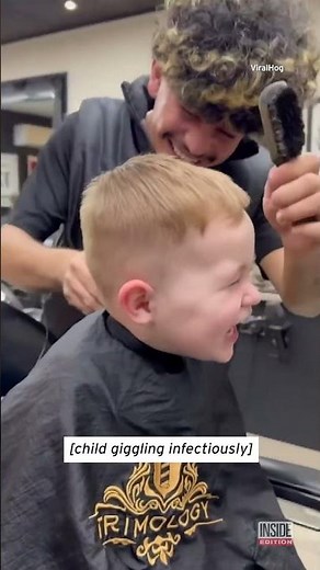 Little Boy Cracks Up During First Haircut #shorts