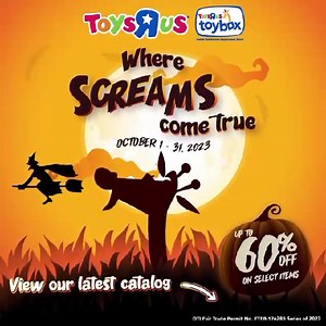 17 reactions | BOO! Step right into 'Where Screams Come TRU – where Halloween magic awaits! 驪Explore our spine-tingling catalog and make this Halloween unforgettable with up to 60%OFF on select items. Prepare for a spooky shopping spree and check out our catalog here:  bit.ly/2TRUWHERESCREAMSCOMETRUE Wanna know more❓ ​  bit.ly/getintouchwithtoysrus ​  0917-111TOYS (0917-1118697)​ Visit Toys"R"Us at the Upper Ground Floor, West Wing. | Festival Mall | Facebook