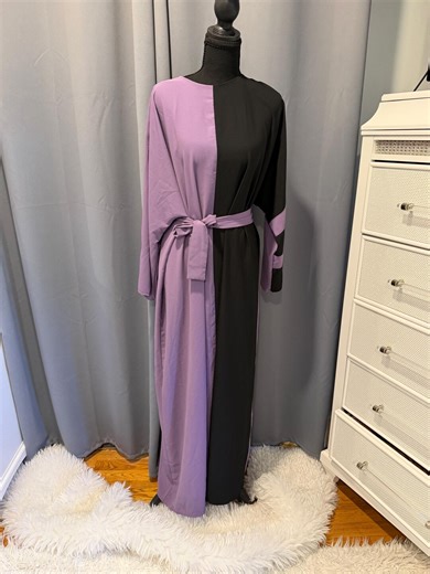 Color Block Maxi Dress With Belt – Elegant Modest Full-length Dress (lilac & Black) - Etsy