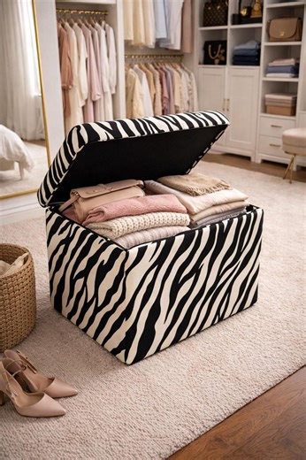 Zebra Storage Set, Ottoman Bench, Storage Chest, Vegan Leather Box, Toy Trunk, Makeup Organizer, Entryway Storage - Etsy