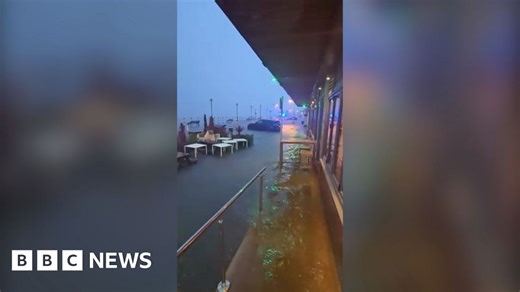 Penarth seafront restaurant floods as Storm Claudia hits