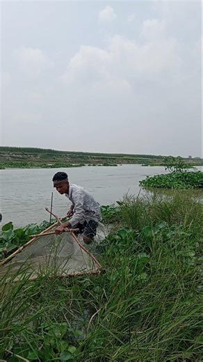 “Amazing village fishing in the flowing river”#farming