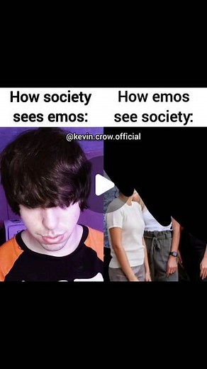 Kevin Crow on Instagram: "How EMOS see society 😂 #emo #emoboy #emoboys #emomeme #emomemes #kevincrow #emoguy #sceneboy #sceneboys #scenehair #emohair #emogirl #scenegirl #scenequeen #emogirls #scenegirls #emoteen #emoscene #scemo #emokid #scenekid #emoaesthetic #bmth #mcr #ptv #tiktokcringe #cringememes #emocore #scenecore #emos"