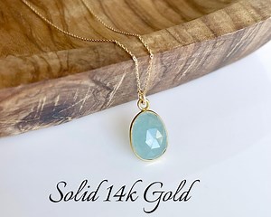 Aquamarine Necklace, March Birthstone, Milky Aquamarine Oval Pendant in Solid 14K Gold, Real Gold Minimalist Layering Necklace, Gift for Her - Etsy
